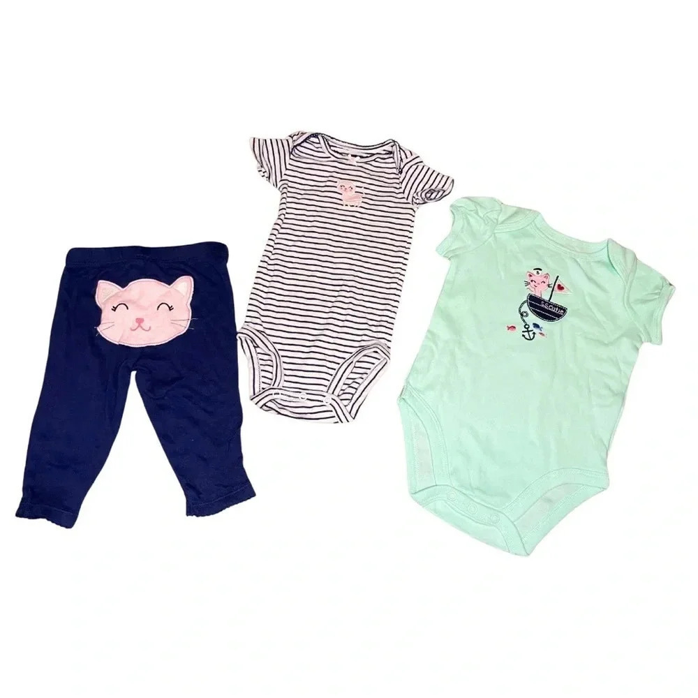Carter’s and Jumping Beans Baby Girl Cat Bundle – 100% Cotton– 3-Piece Set - Picture 4 of 5